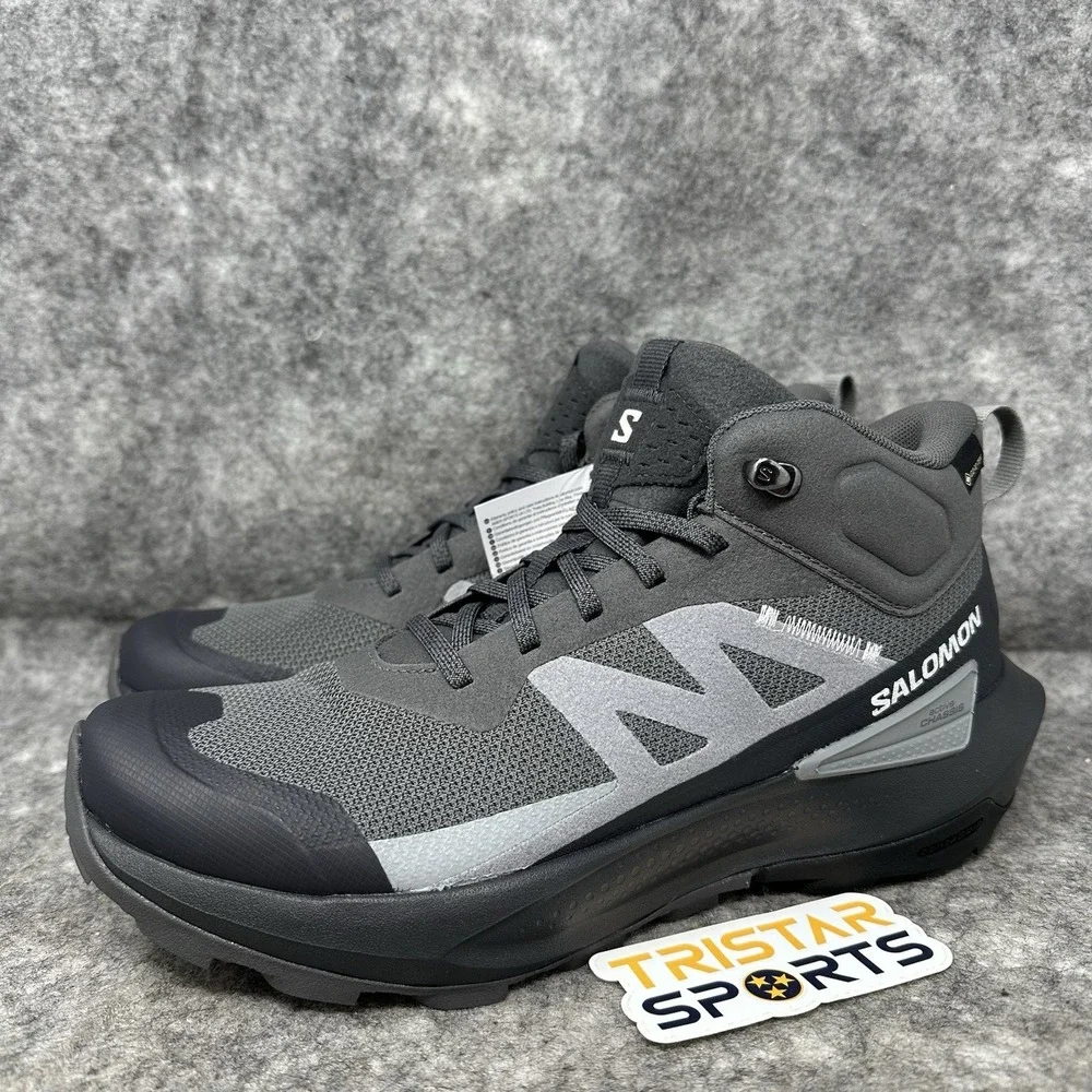 Salomon Elixir Activ Mid GTX Hiking Boots Mens Size 8 Black Gray Gore-Tex Shoes